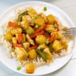 Feature image of one serving of the finished dish on a white plate.