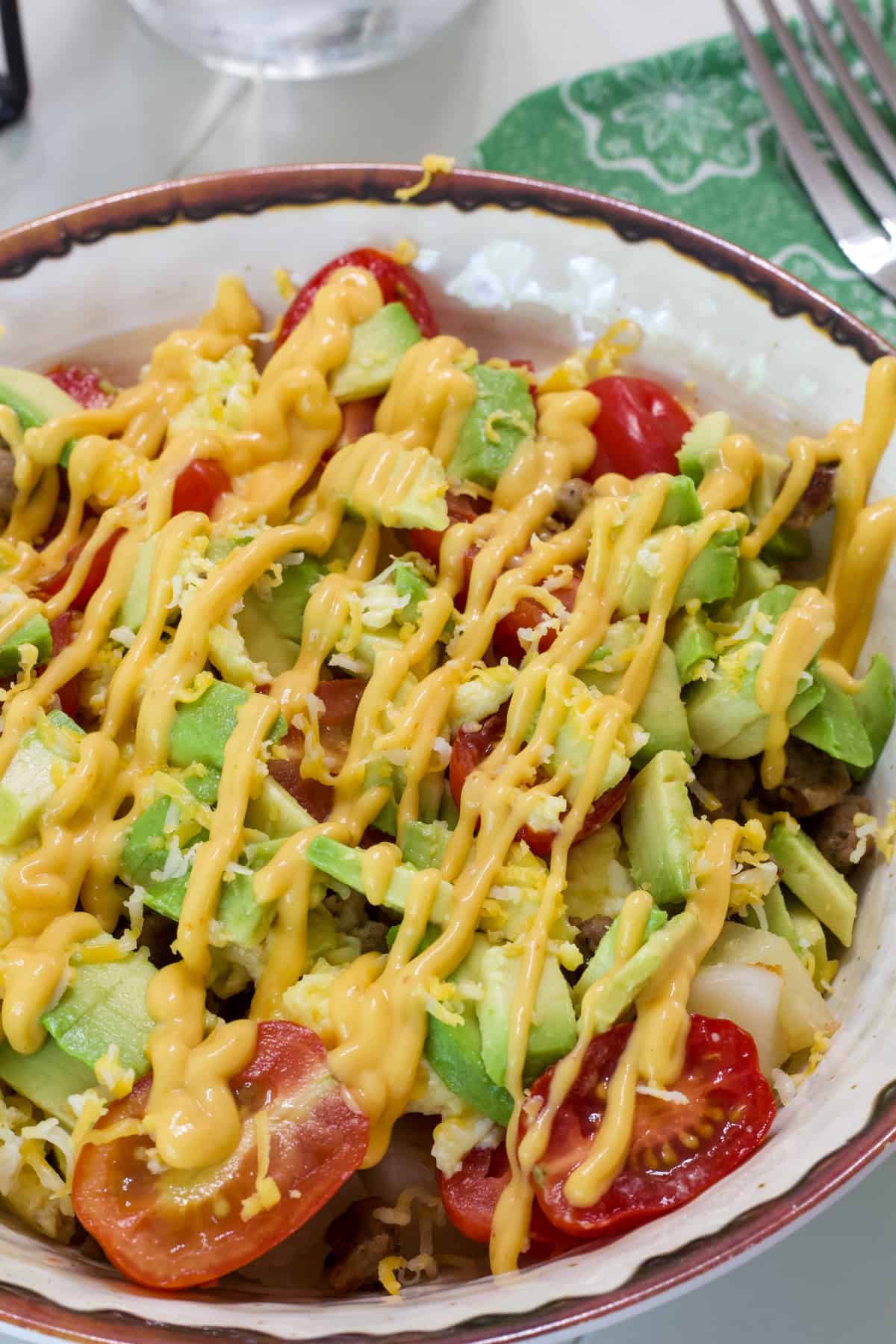 A close up of one Healthy Breakfast Burrito Bowl.