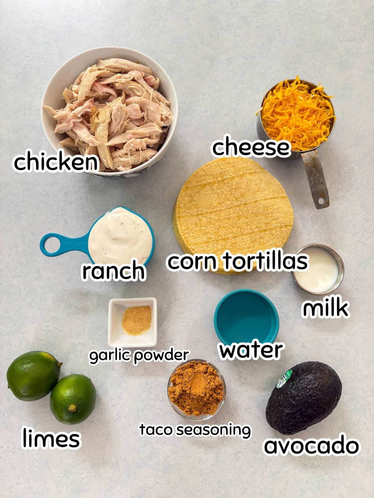 All of the ingredients measured out and ready to make the Oven Baked Chicken Tacos recipe.